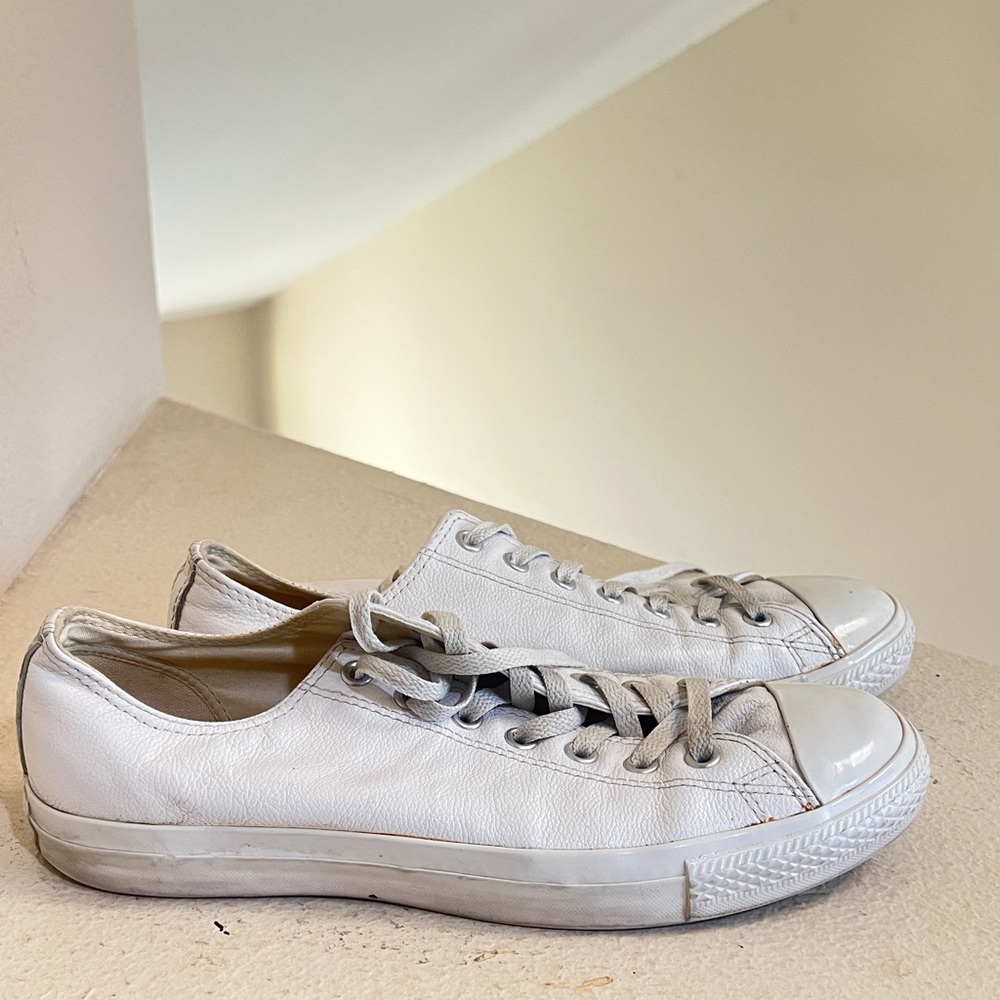 Converse 1T866 All Star  White Leather Lace Up Shoes‎  Size Men 10.5 Women 12.5